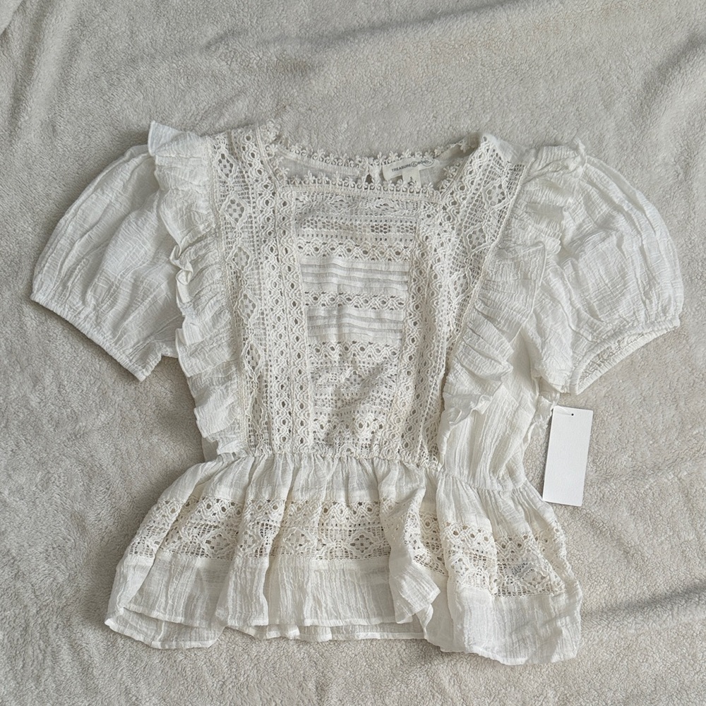 Treasure & Bond White Ruffled Lace Blouse